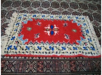 Antique/Vintage Small Rug  - Red, Blue, Cream And Black