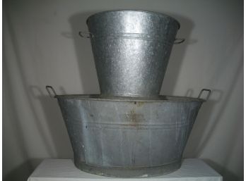 Two Great Vintage English Galvanized Basins/Tubs - Very Decorative