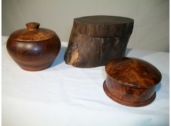 Trio Of Treenware Covered Boxes - High Quality & Signed