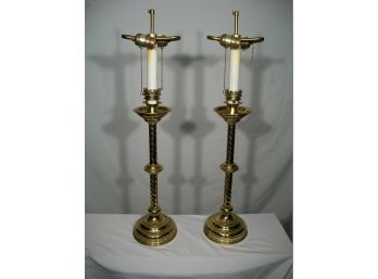 Antique Tall English Candle Holders - Converted To Lamps