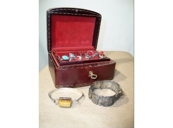 Sterling Silver Jewelry Lot With Leather Jewelry Box