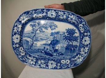 Large Antique Blue & White Transferware Platter/Charger