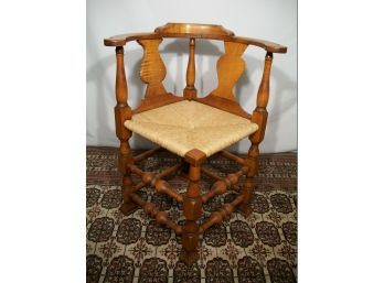 Tiger Maple Corner Chair With Spanish Feet And Rush Seat