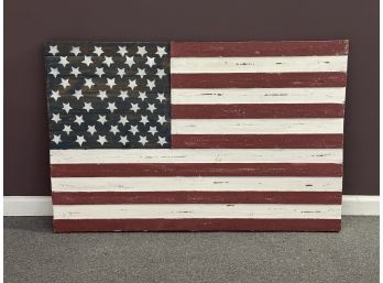 A Rustic American Flag Painted On Wood