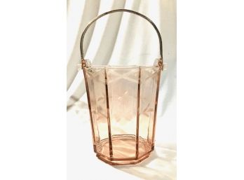 Vintage Pink Etched Depression Glass Octagon Ice Bucket