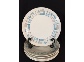 6 Incredible Atomic Blue Heaven Dinner Plates By Royal China