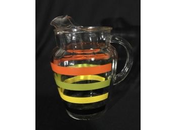 Vintage Multi-colored Striped Glass Beverage Pitcher