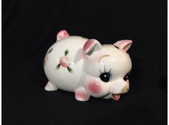 Adorable Vintage Piggy Bank Hand-painted W/ Stopper