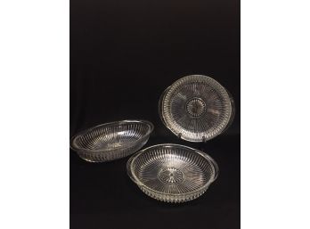 Trio Of Vintage Ribbed Glass Baking Dishes