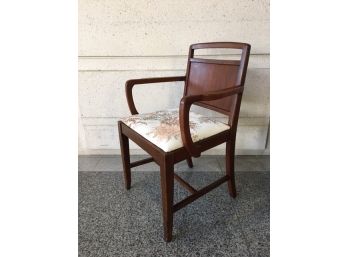 Vintage Walnut Armchair With Tan Tone Fern Floral New Reupholstery
