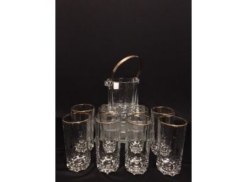 Vintage MCM Gold-trimmed Tumblers And Ice Bucket