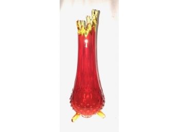Incredible Vintage Hand-blown Amberina Glass Vase