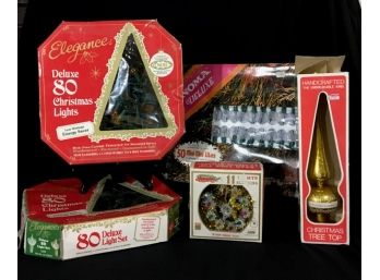 Amazing Vintage Christmas Lights & Tree Toppers In Original Boxes