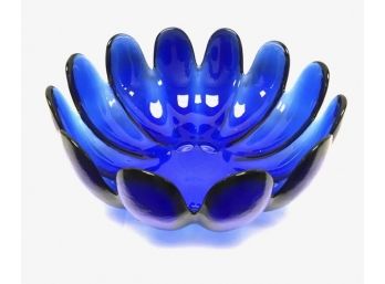 Large Blenko Lotus Bowl In Cobalt Blue