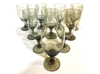 Set Of 10 Vintage Smoked Glass Hand-blown Pedestal Goblets