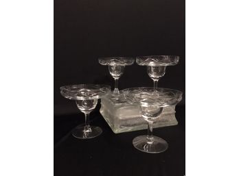 Set Of 4 Vintage Cut Crystal Margarita Glasses