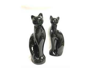 Pairing Of Vintage Ceramic Black Siamese Cats
