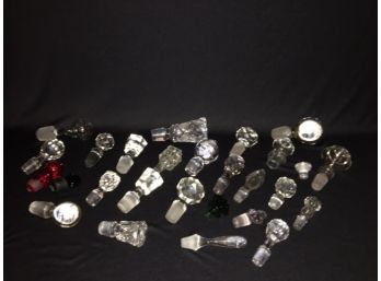 Box Lot Of Vintage Glass & Crystal Stoppers