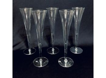 Set Of 5 Slender Tall Glass Flutes