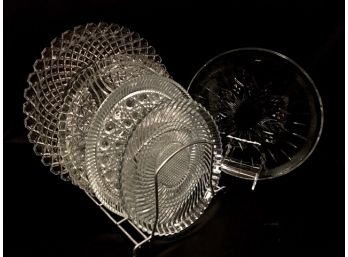 5 Vintage Round Clear Glass Serving Platters