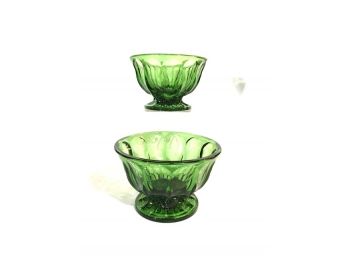 Pair Of Vintage Evergreen Glass Pedestal Vases