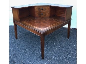 Vintage Columbia Manufacturing  Co. Solid Mahogany Leather Top Corner End Table