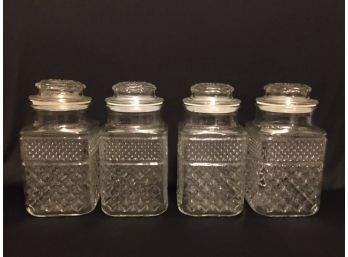 4 Vintage Wexford Waffle Glass Canisters By Anchor Hocking