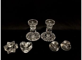 3 Pairs Crystal & Glass Candlesticks