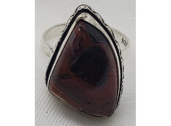Silver Plated Size 6 Brown Crazy Lace Ring