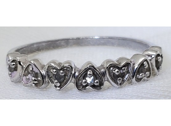 Vintage Sterling Silver Size 8 TESTED 7 Diamond Heart Ring - 1.76 Grams