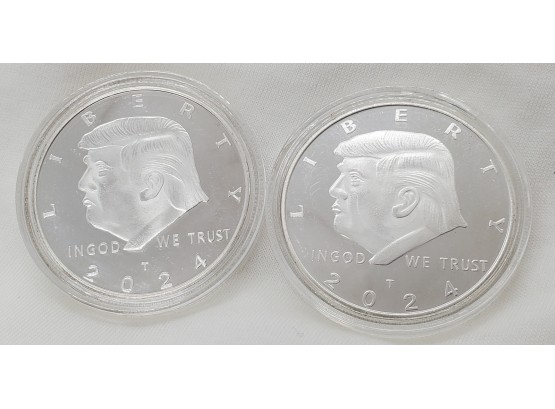Lot Of (2) Commemorative 2024 Donald Trump Silver Tone Collectible Coins