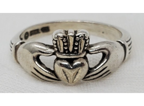 Vintage Sterling Silver Size 8 Irish Claddagh Ring With Hallmarks - 3.29 Grams