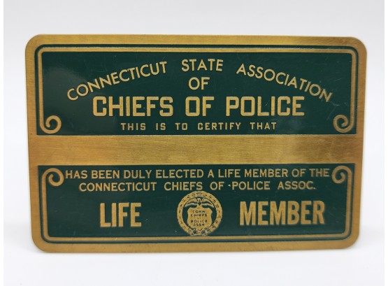Extremely Rare Connecticut Association Of Chiefs Of Police Life Member Brass Metal Card