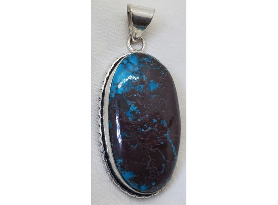 Huge 1 1/2' Silver Plated Turquoise Pendant