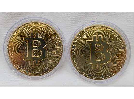 Lot Of (2) Marked 2013 Commemorative Bitcoin Gold Tone Medal Coin
