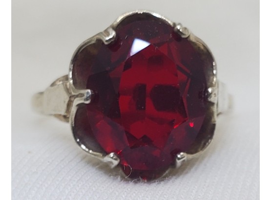 Sterling Silver Size 7-9 Adjustable Sarah Coy Ring With A Huge Red Stone ~ 4.20 Grams