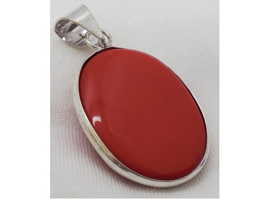 1' Silver Plated Red Coral Pendant