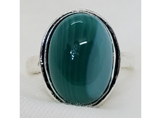Size 6 Silver Plated Green Laced Ring