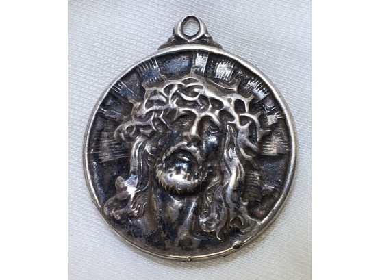 Vintage Heavy Sterling Silver 'CREED' 1 1/8' Jesus Of Guadalupe Pendant - 16.95 Grams