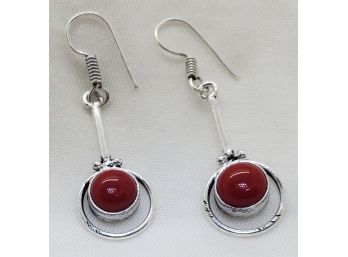 Pair Of Silver Plated Red Coral Earrings