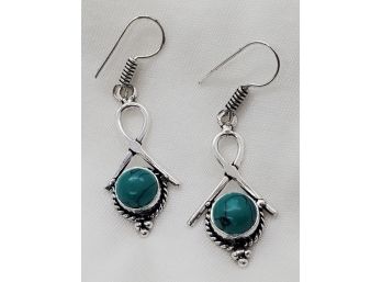 Pair Of Silver Plated Turquoise Earrings