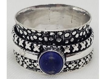Size 8 Silver Plated Lapis Lazuli Spinner Ring