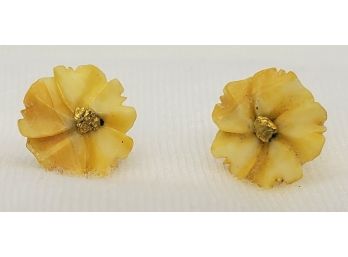 Vintage Hand Carved Flower Earrings