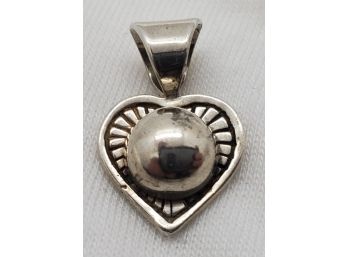 Vintage Small Lovely Sterling Silver Heart Pendant With Sterling Ball ~ 1.68 Grams