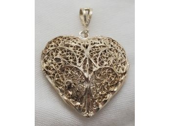 Beautiful Vintage Heavy Sterling Silver Heart Pendant ~ 1 1/2' ~ 7.11 Grams
