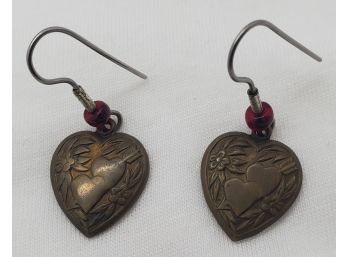 Beautiful Pair Of Vintage Brass Earring With Hearts