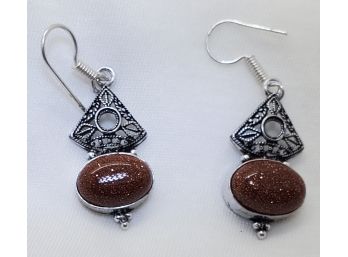 Pair Of Silver Plated Gold Stone Earrings