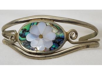 Stunning Vintage Abalone & Mother Of Pearl Alpaca Bracelet