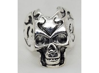 Size 8 Silver Plated Bike Skull Ring