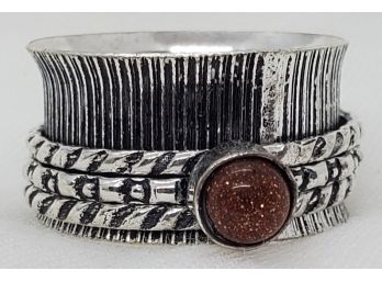 Size 7 Silver Plated Gold Stone Spinner Ring